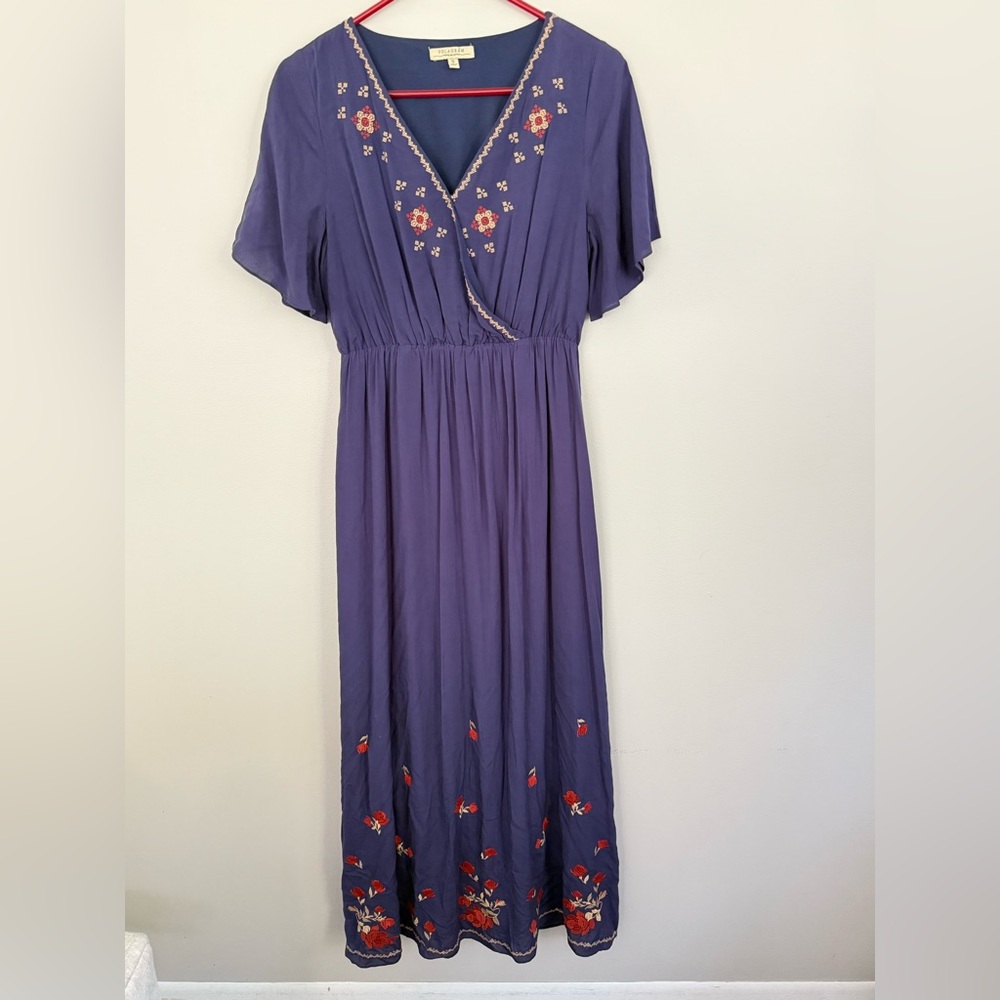 Polagram embroidered navy blue shirt sleeve dress Small
